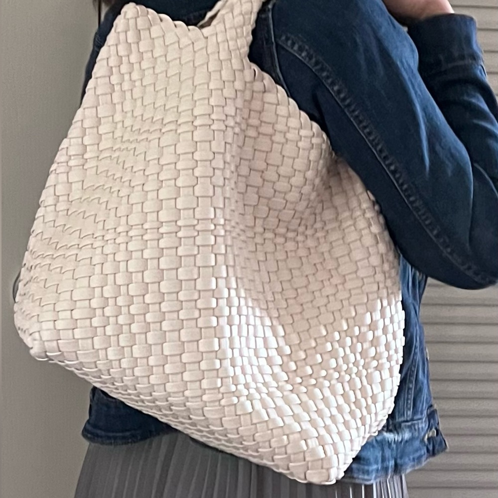 [NWOT] Woven Leather Shoulder Bag - Beige